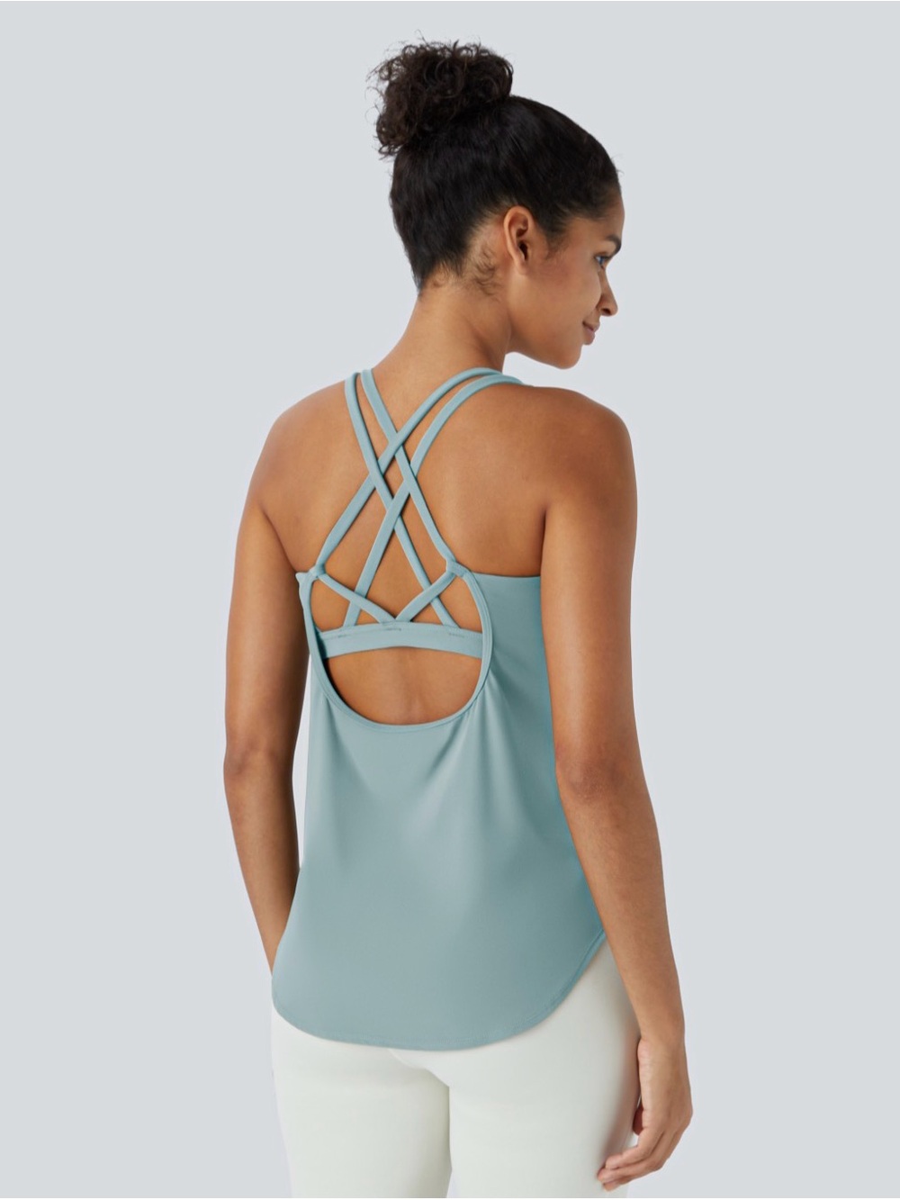 HALARA Tank Top Light Teal Strappy-Back Sports